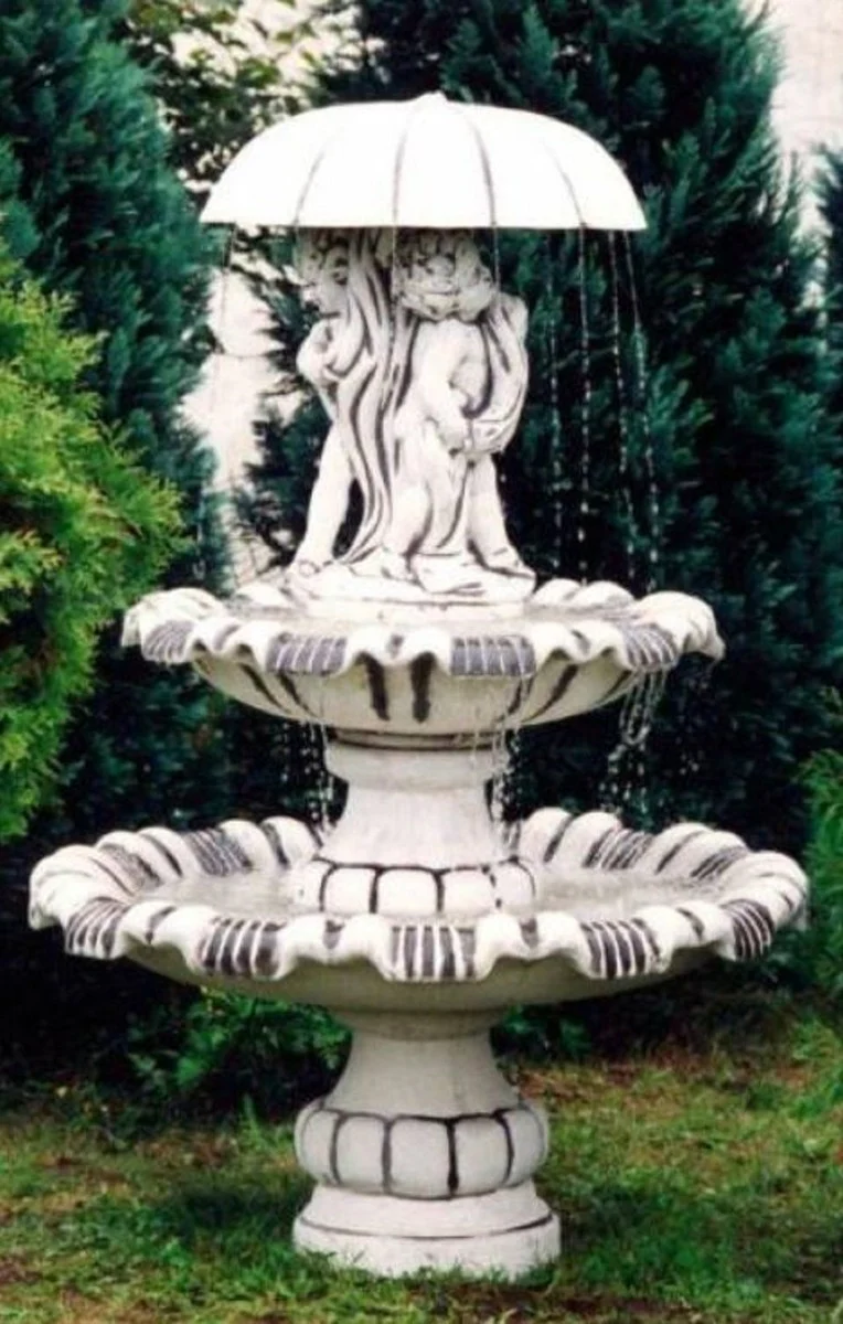 Casa Padrino fuente Art Nouveau blanco / gris Ø 129 x A. 180 cm - Magnífica Fuente de Jardín - Fuente de Decoración de Jardín - Accesorios de Decoración de Jardín Barroco y Art Nouveau