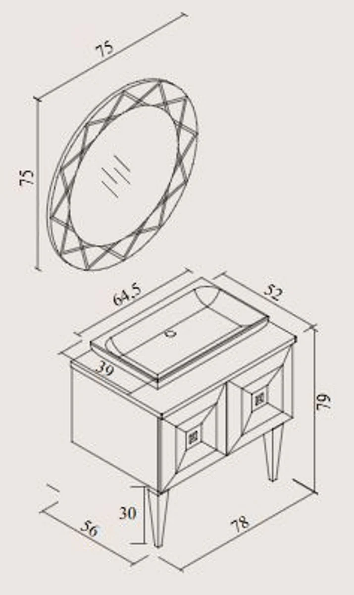 Casa Padrino conjunto de baño barroco de lujo oro - Mesa de Lavado con Lavabo y Espejo de Pared - Nobles y Suntuoso - Calidad de Lujo