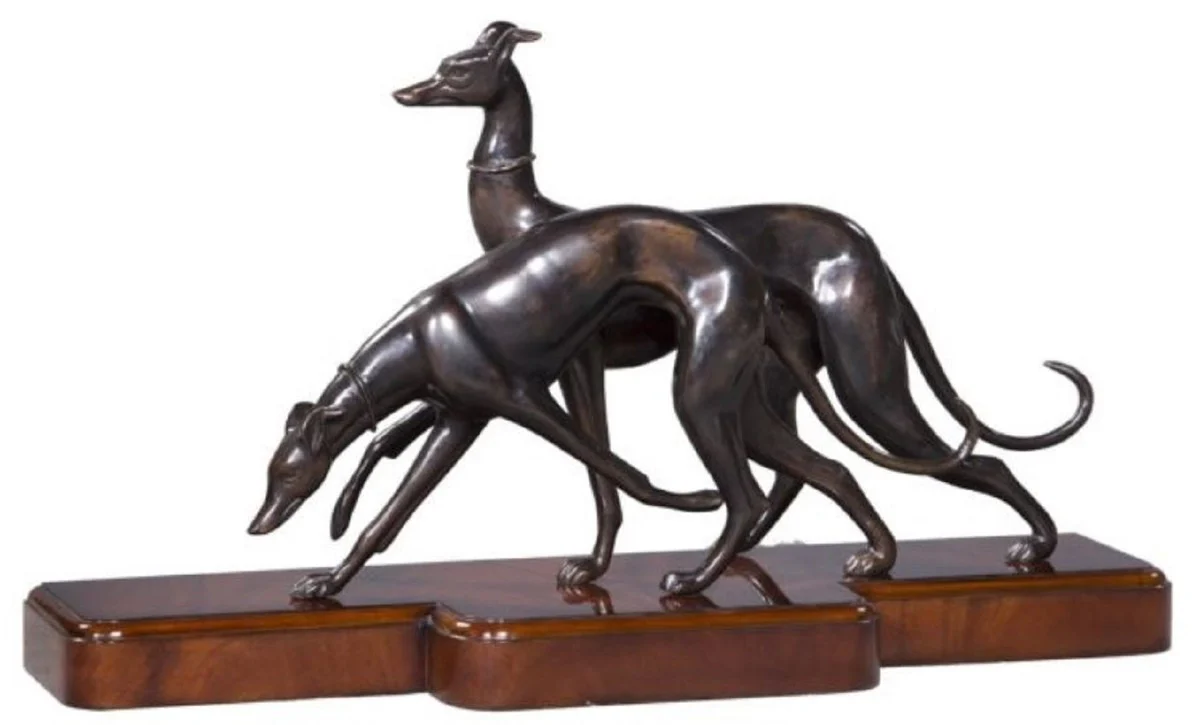 Casa Padrino figuras de bronce de lujo de con base de madera galgos bronce / marrón 76 x 22 x H. 43 cm - Figuras de Decoración de Lujo