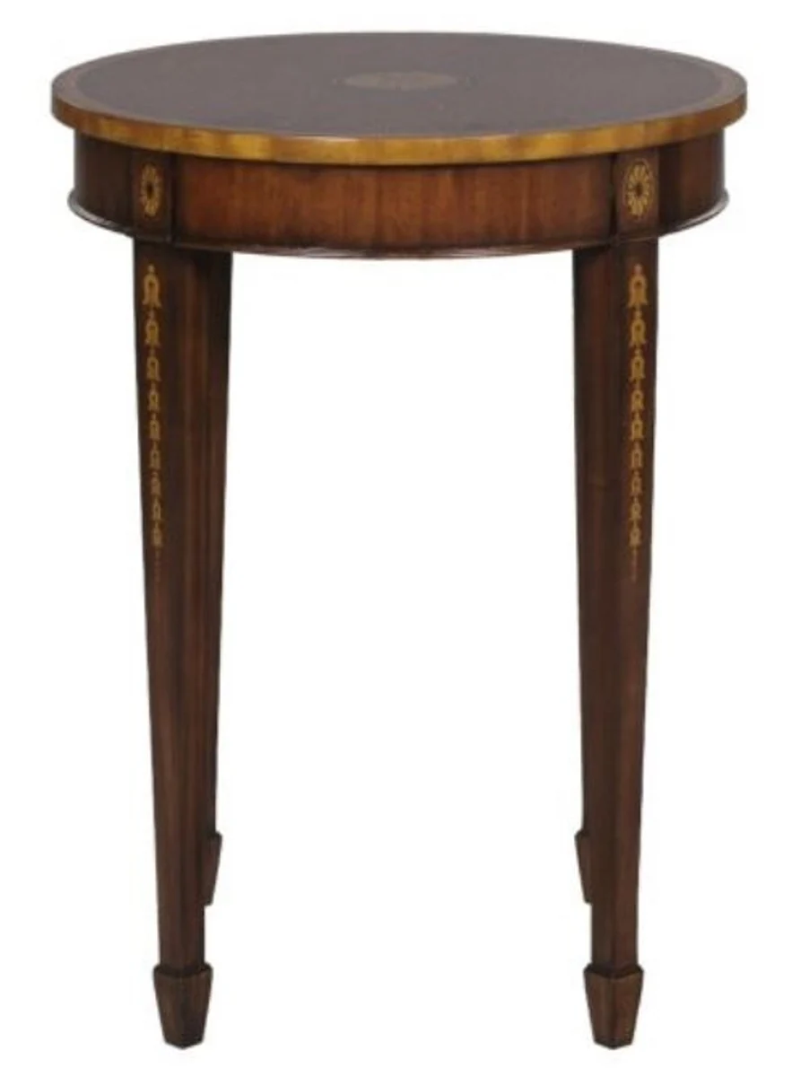 Casa Padrino Lujo Art Nouveau Caoba Mesa Auxiliar Marr¨®n / Oro ? 51 x H. 69 cm - Mesita Auxiliar Redonda Peque?a con Caj¨®n
