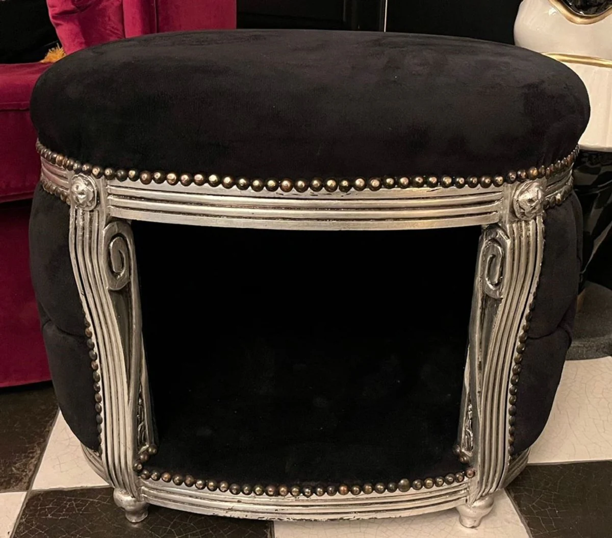 Casa Padrino cama barroco para perros y gatos negro / plata - Sofá para perros y gatos de estilo barroco - Muebles barrocos para perros y gatos - Muebles barrocos para mascotas - Noble y Magnífico