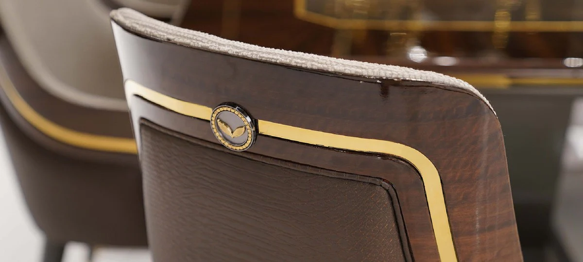 Casa Padrino Conjunto de Comedor de Lujo Gris / Marr¨®n / Oro - 1 Mesa de Comedor & 10 Sillas de Comedor - Muebles de Comedor de Lujo - Calidad de Lujo