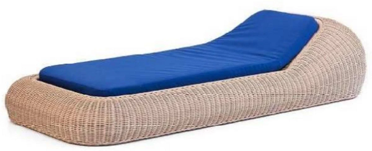 Casa Padrino tumbona de jardín de lujo natural / azul 238 x 100 x A. 50 cm - Tumbona resistente a la intemperie tejida a mano - Tumbona moderna - Muebles de Jardín de Hotel
