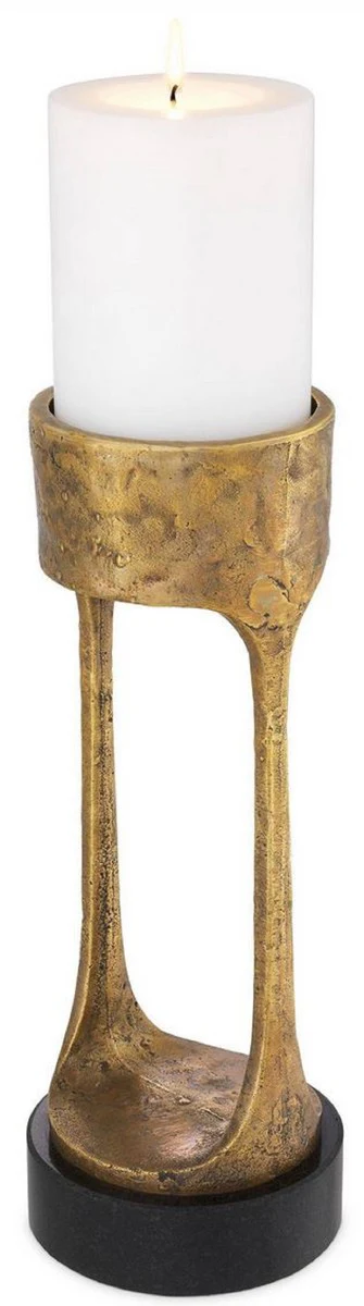 Casa Padrino Portavela de Lujo Lat¨®n Vintage / Negro ? 13 x A. 35 cm - Portavela de Lat¨®n con Base de Granito - Accesorios Decorativos