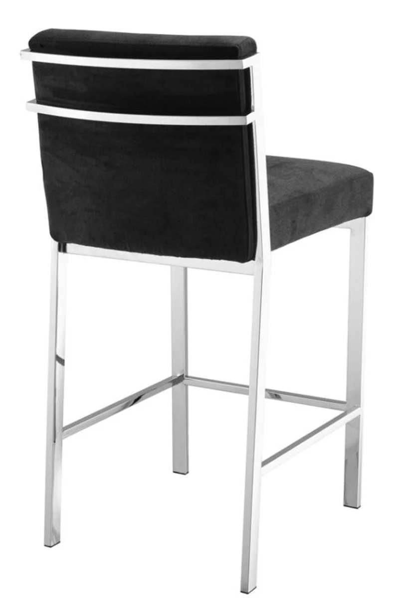 Casa Padrino taburete de bar de lujo negro / plata 43 x 54 x H. 91 cm - Silla de Bar de Dise?o de Acero Inoxidable con Tejido de Terciopelo - Mueble Bar