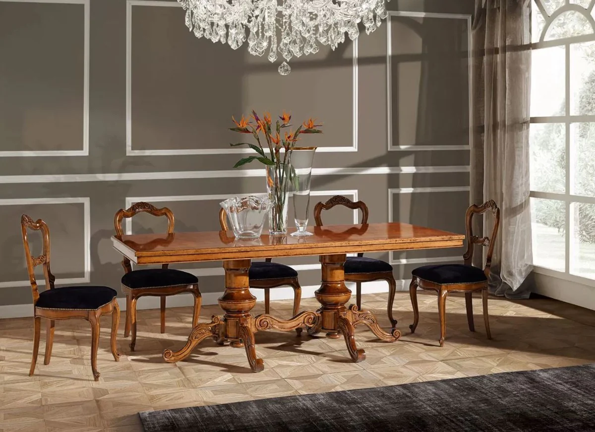 Casa Padrino mesa de comedor Biedermeier de lujo marr¨®n - Mesa de comedor de madera maciza hecha a mano - Muebles de comedor Biedermeier - Calidad de Lujo - Hecho en Italia