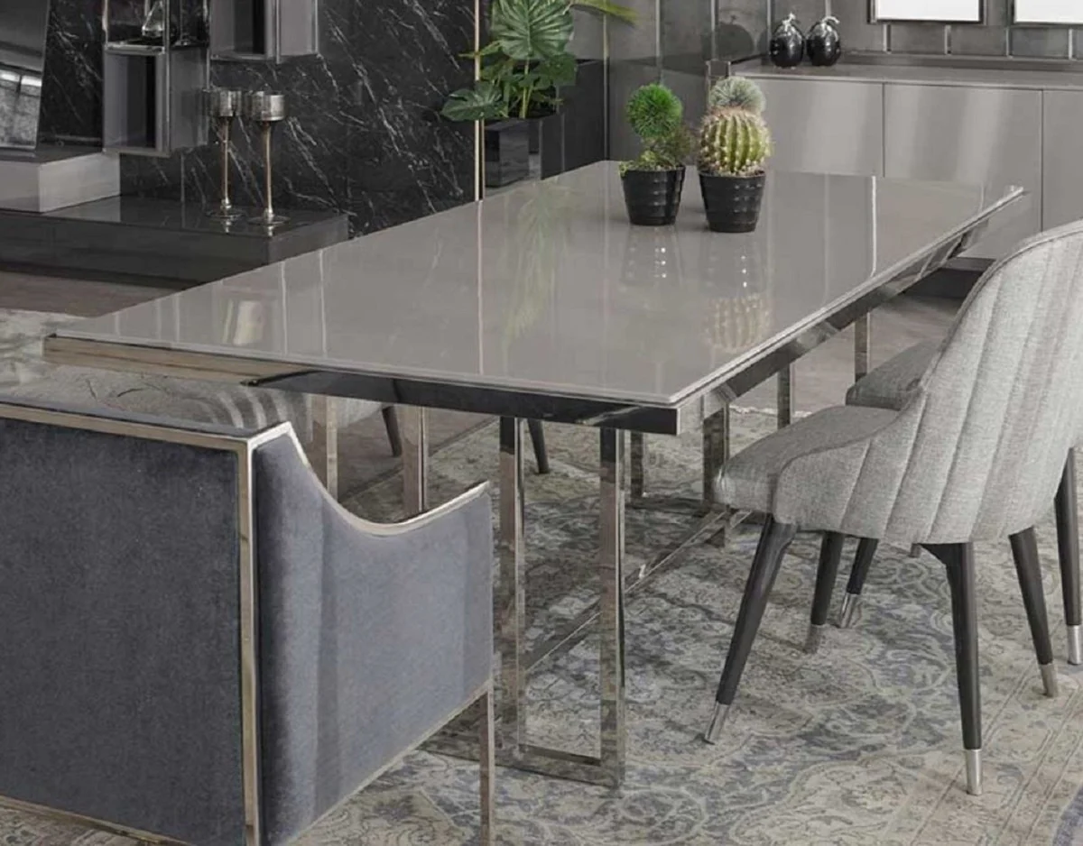 Casa Padrino mesa de comedor de lujo gris / plata 210 x 105 x A. 75 cm - Mesa de cocina rectangular - Muebles de comedor - Muebles de cocina - Muebles de lujo - Interior de lujo