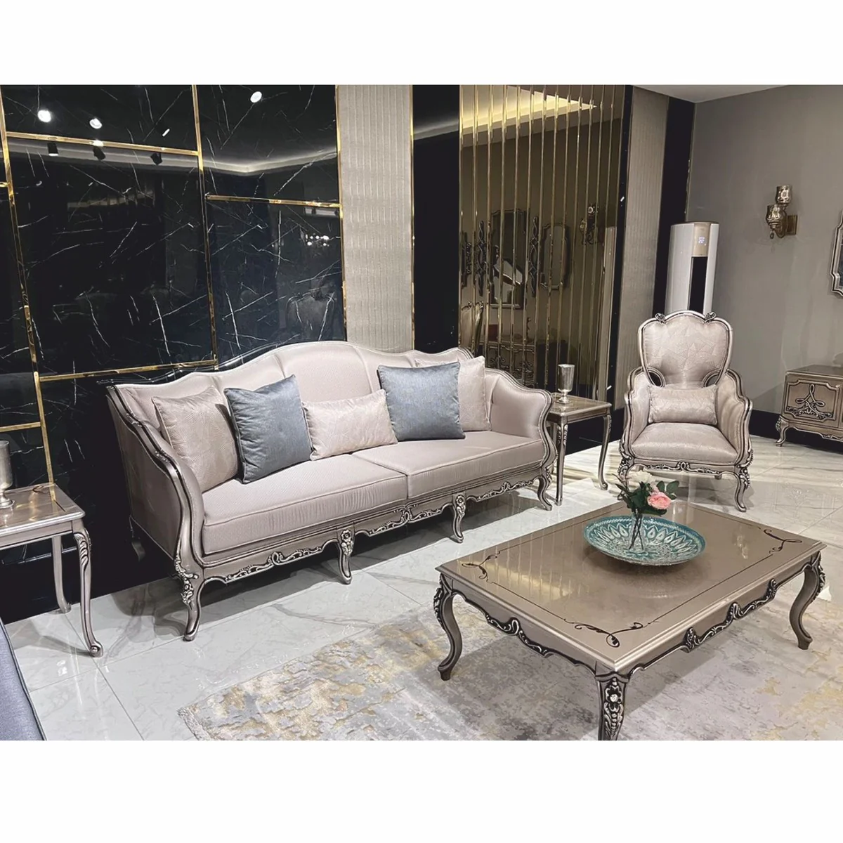 Casa Padrino sill¨®n barroco de lujo con almohada plata A. 113 cm - Muebles de sal¨®n de estilo barroco