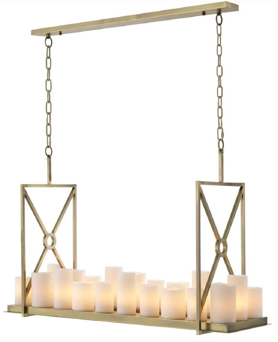 Casa Padrino lámpara de araña LED de lujo latón / blanco 120 x 39 x A. 79 cm - Lámpara de araña moderna con control remoto - Calidad de Lujo