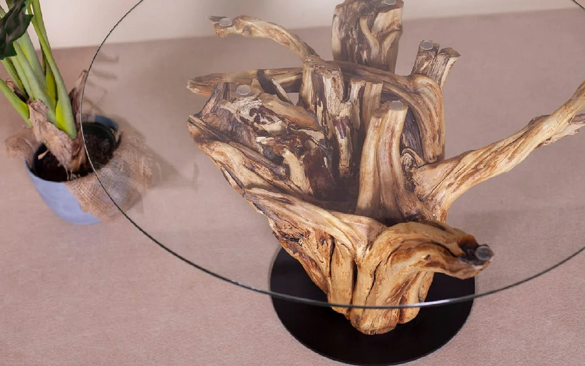 Casa Padrino mesa de centro de lujo con tapa de vidrio natural / negro ? 90 cm