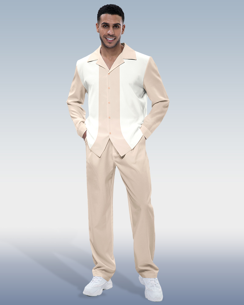 Suitmens Men's Casual Color Block Long Sleeve Walking Suit