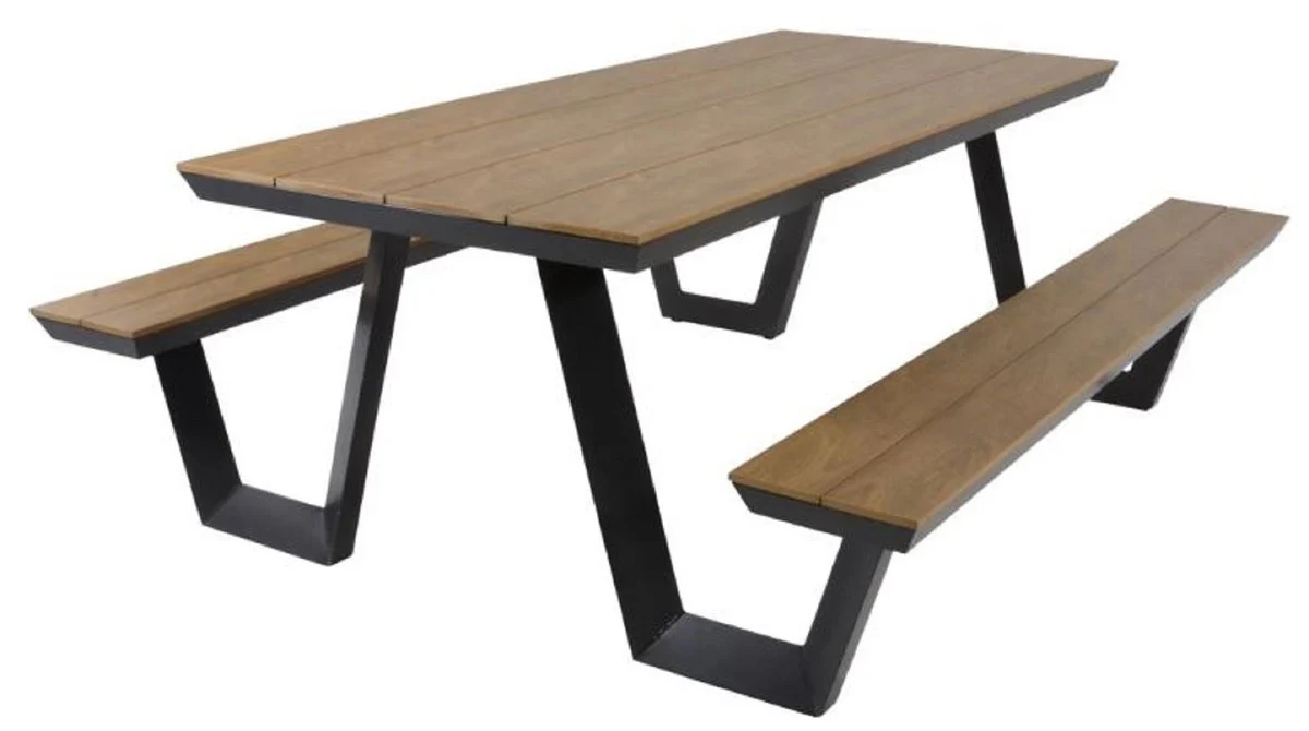 Casa Padrino mesa de jardín de lujo con bancos integrados marrón / antracita 200 x A. 75 cm - Muebles de picnic - Muebles de jardín - Muebles de gastronomía - Muebles de exterior