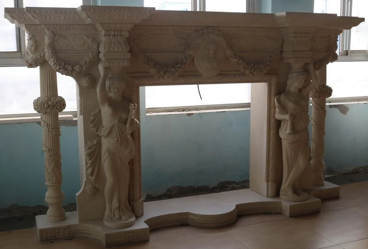 Casa Padrino marco de chimenea de m¨¢rmol barroco de lujo beige 290 x A. 165 cm