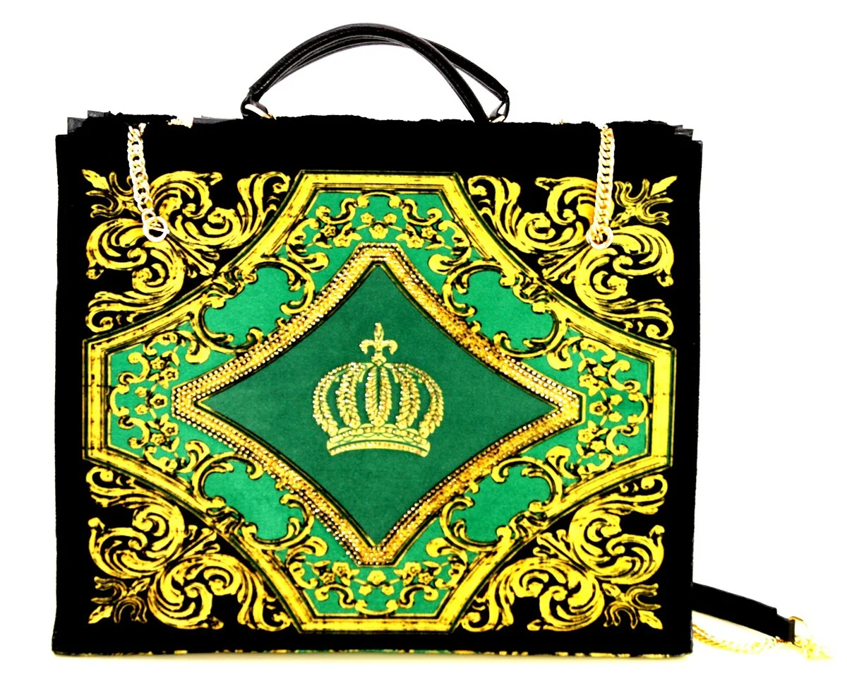 Pomp??s by Casa Padrino Bolso para Mujer de Lujo Corona y Pedrer¨ªa Verde / Negro / Oro 43 x A. 43 cm - dise?ada por Harald Gl??ckler