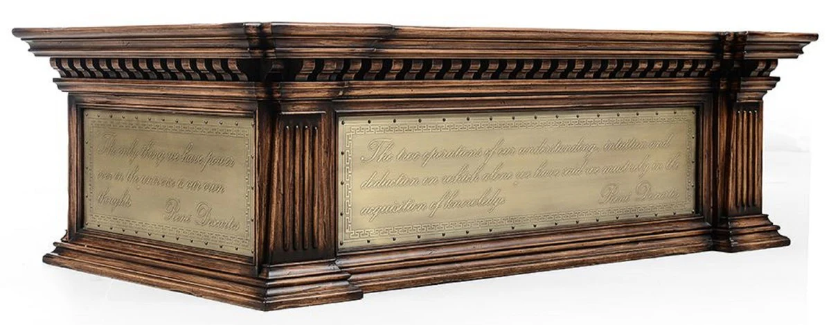 Casa Padrino mesa de centro de estilo vintage de lujo marr¨®n / verde / lat¨®n 156 x 89,5 x A. 48 cm - Mesa de sal¨®n rectangular madera maciza con caj¨®n - Muebles de sal¨®n de lujo de estilo vintage