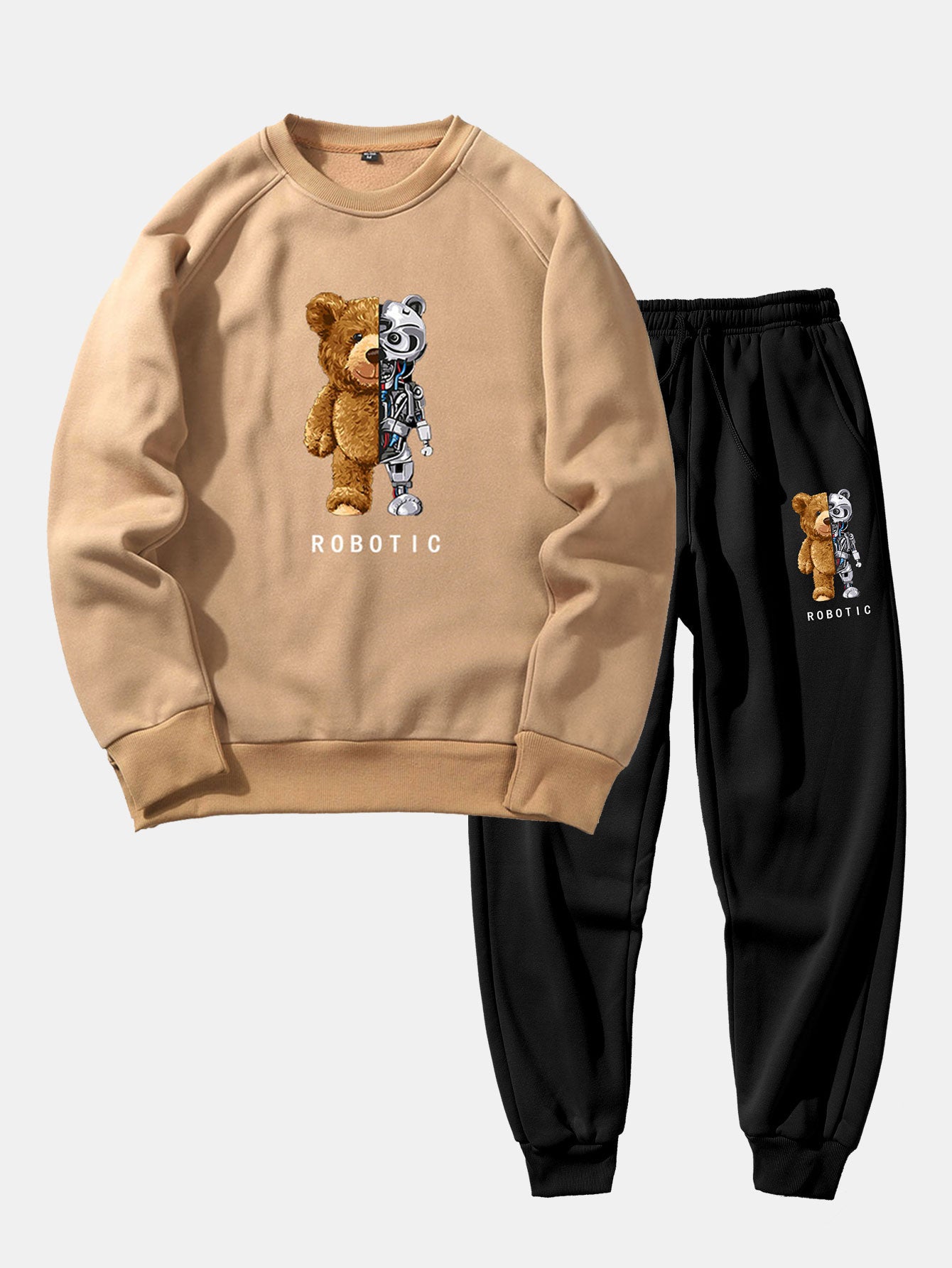 Robot Bear Print Raglan Sleeves Sweatshirt & Jogger Pants