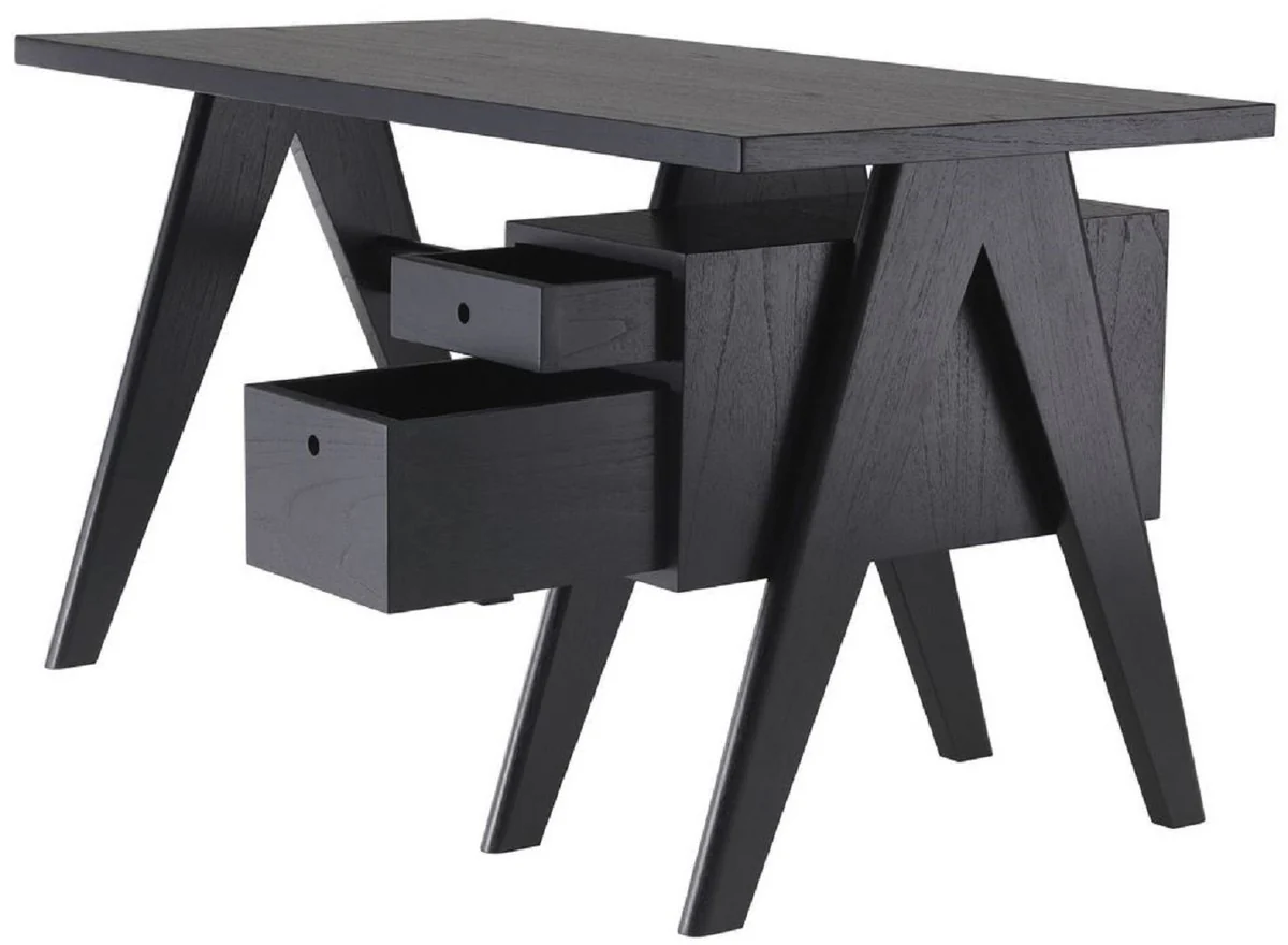 Casa Padrino escritorio de lujo negro 140 x 69 x A. 77 cm - Elegante escritorio de madera maciza con 2 cajones - Muebles de Oficina de Lujo