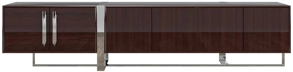 Casa Padrino gabinete TV Art Deco de lujo marr¨®n oscuro / plata 245 x 45 x A. 55 cm - Mueble de televisi¨®n noble con 6 puertas - Muebles Art Deco