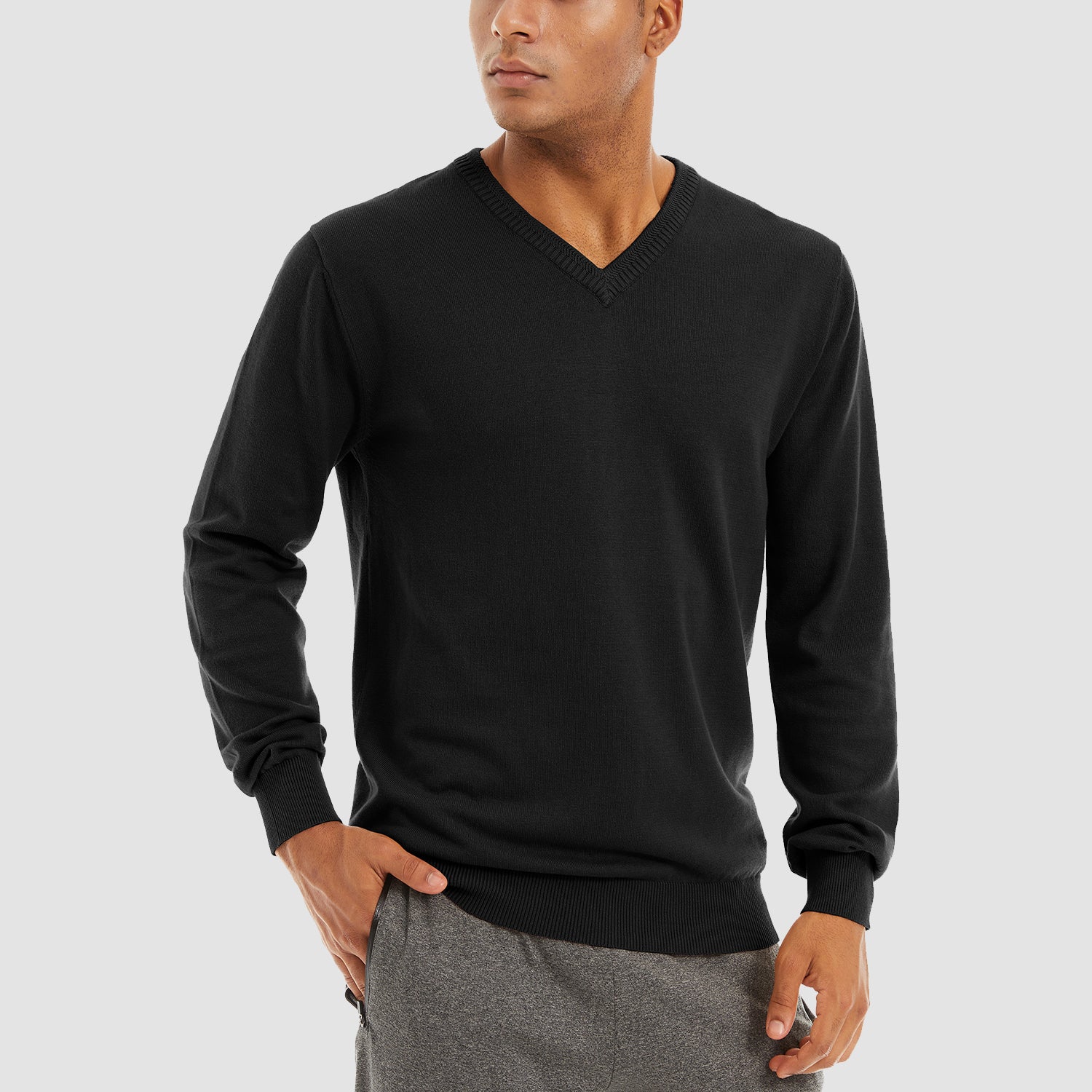 Men's Pullover Sweaters V-Neck Long Sleeve Cotton Sweatshirt