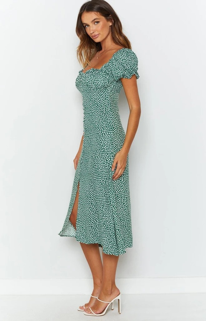 Sexy Square Collar Printed Split Dress