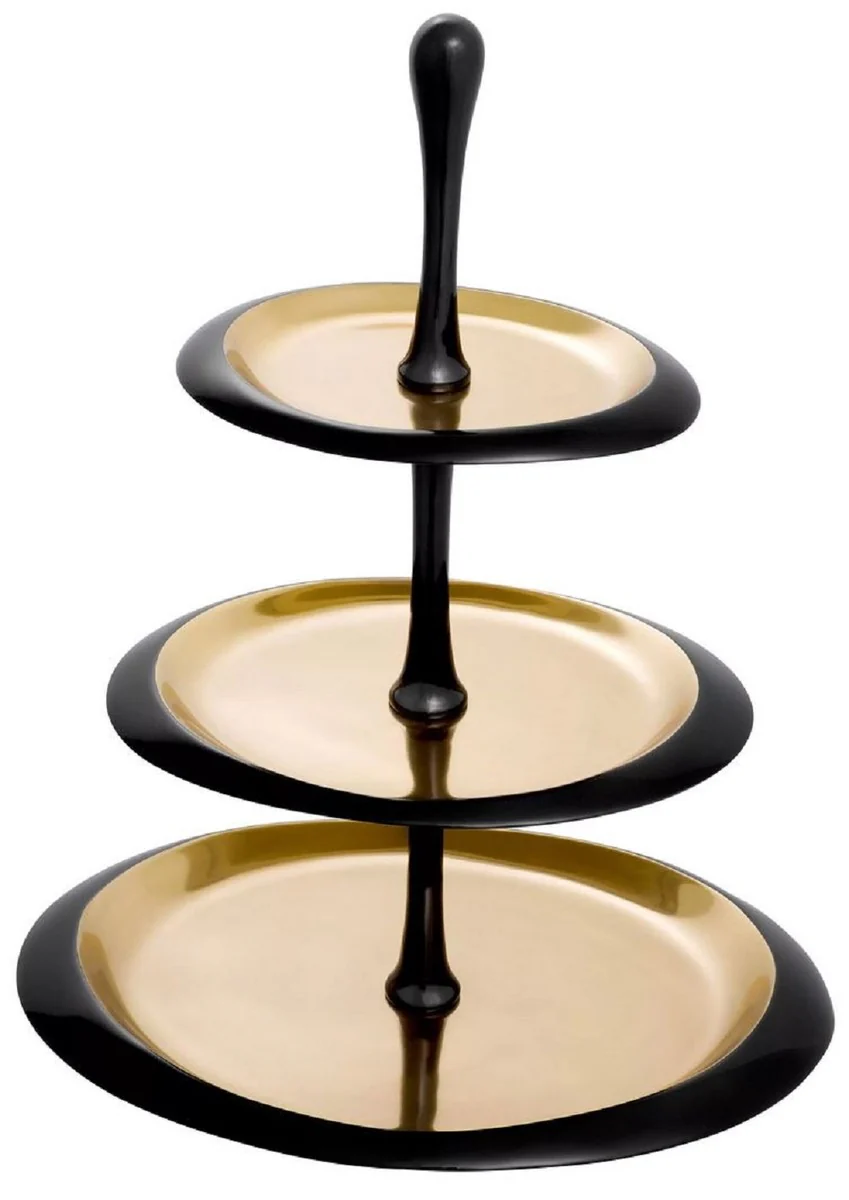 Casa Padrino etagere de lujo negro / oro 35 x 26 x A. 48,5 cm - Soporte para tartas y bizcochos ovalado - Accesorios de gastronomia - Accesorios de restaurante - Accesorios de hotel de lujo