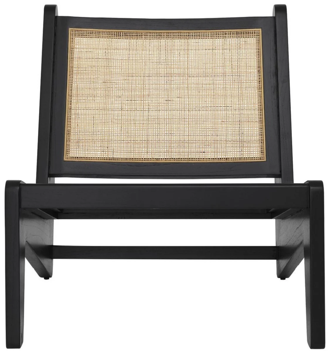 Casa Padrino sill¨®n de sal¨®n de dise?o negro / natural 75 x 89 x A. 77,5 cm - Sill¨®n de madera maciza con tejido de rat¨¢n tejido a mano - Muebles de Lujo