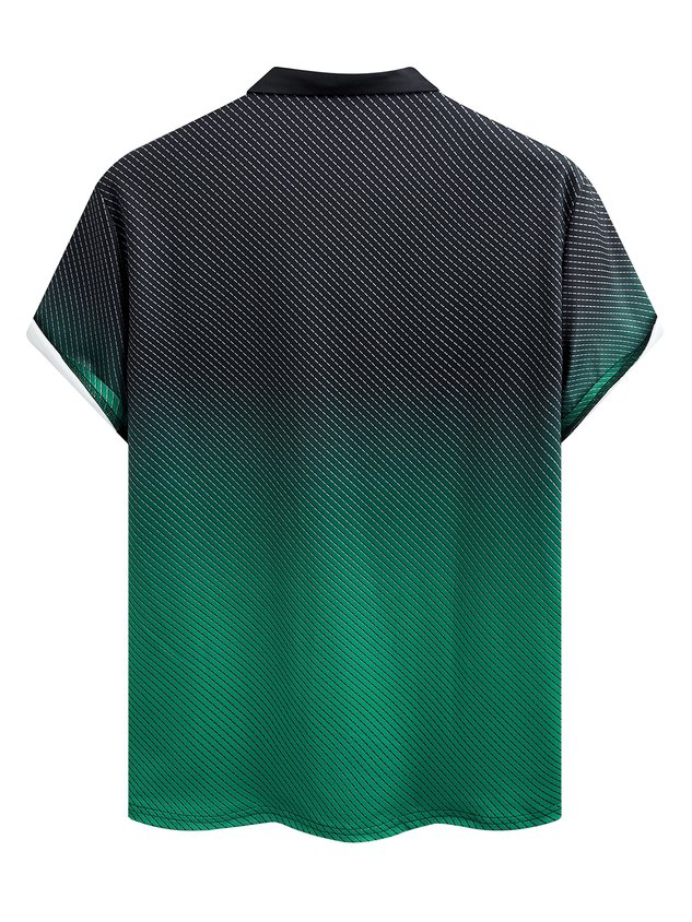 Abstract Gradient Geometric Button Short Sleeve Polo Shirt
