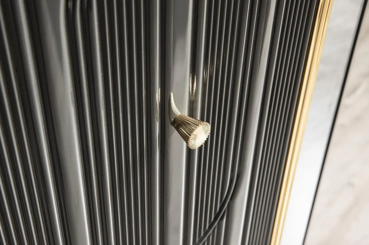 Casa Padrino armario de dormitorio Art Deco de lujo gris / oro 265 x 67 x A. 220 cm - Armario noble de madera maciza con 6 puertas con espejo - Muebles de dormitorio - Calidad de Lujo