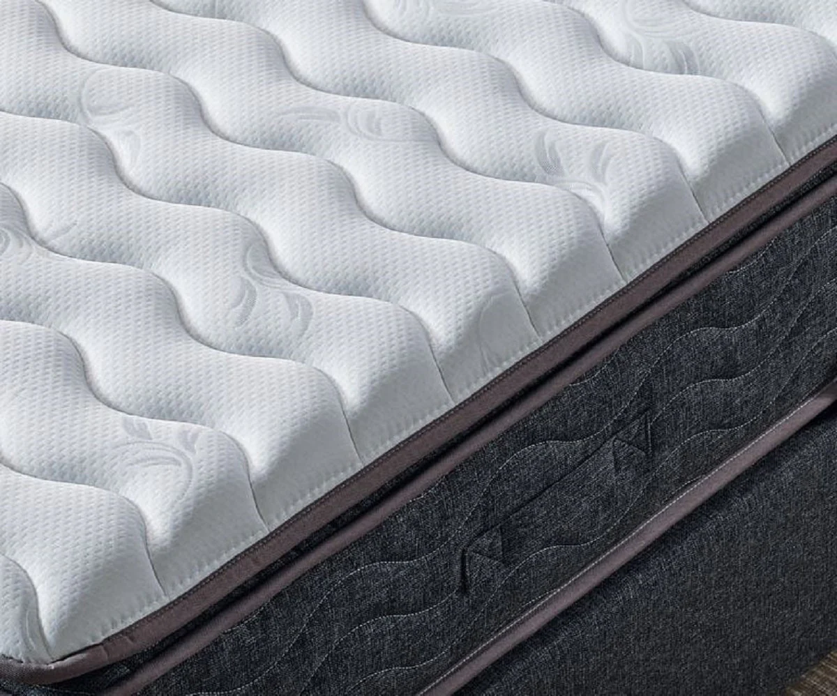 Casa Padrino cama doble de lujo gris / blanco / negro 180 x 200 cm - Cama de madera maciza con cabecero y colchón - Muebles dormitorio - Muebles hotel - Muebles de lujo - Interior de lujo