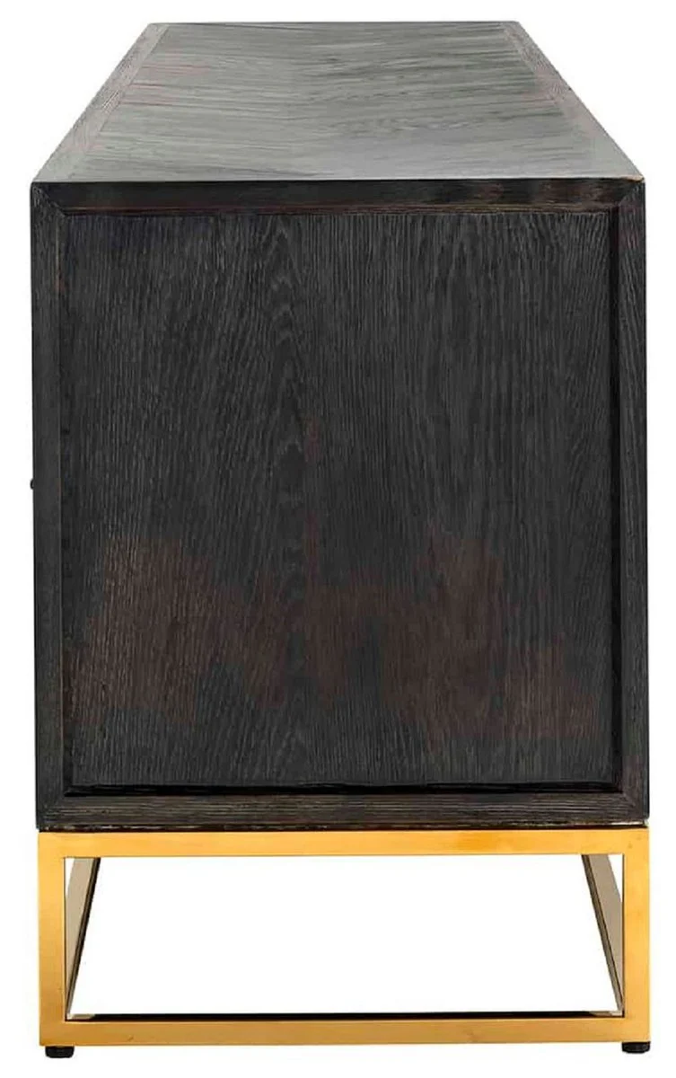 Casa Padrino gabinete de TV de lujo negro / oro 220 x 42,5 x A. 60 cm - Aparador de madera maciza con 4 puertas - Muebles de salón - Muebles de hotel - Colección de Lujo