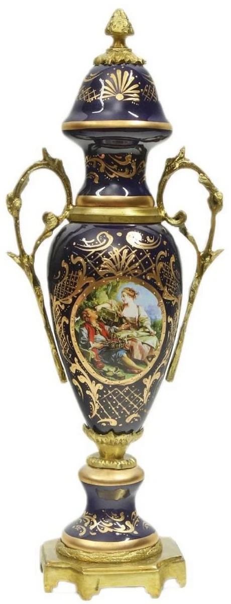 Casa Padrino conjunto de jarrones barroco de cerámica con cuenco azul oscuro / multicolor / oro - Accesorios decorativos magnífica en estilo barroco