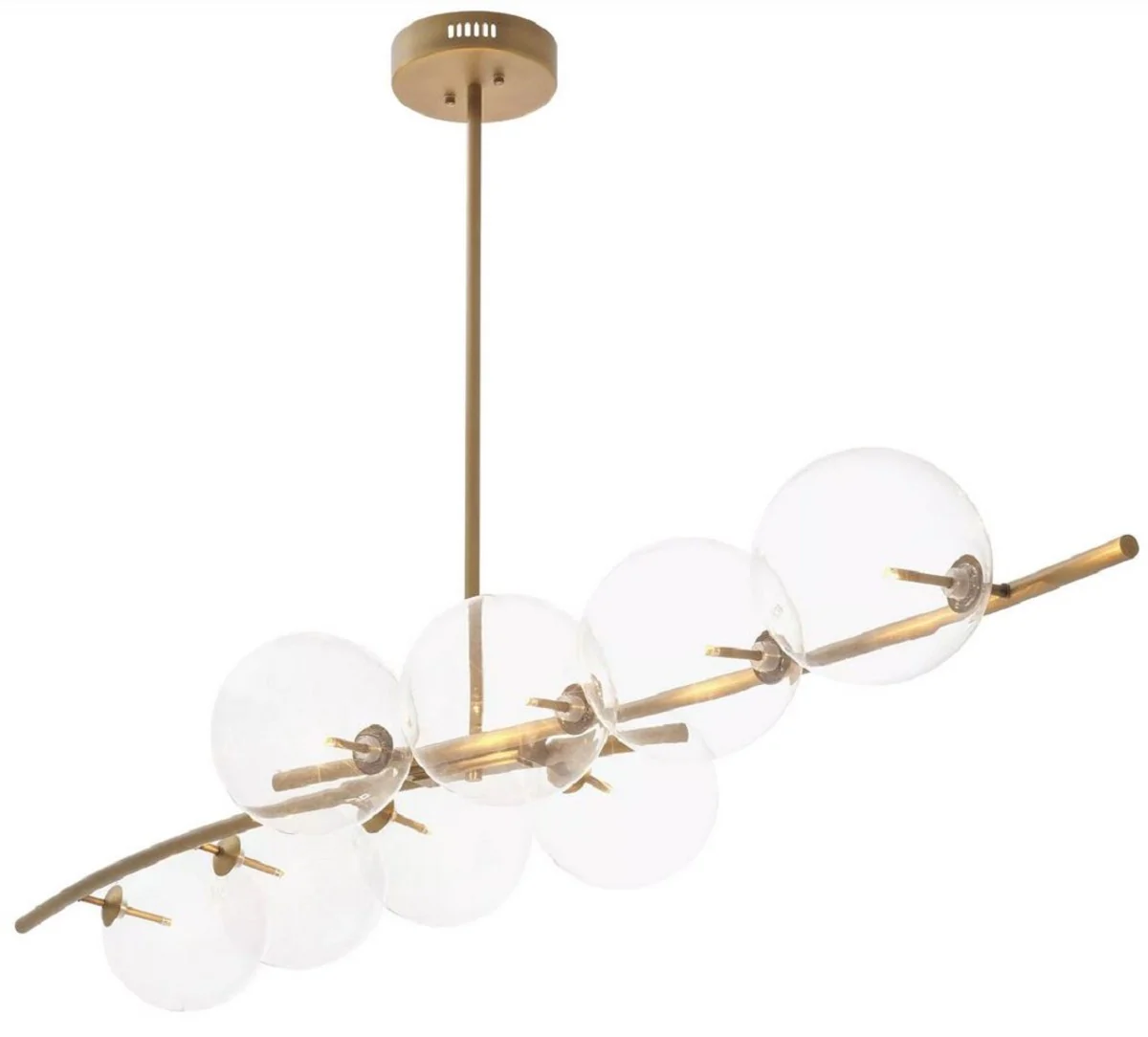 Casa Padrino lámpara de araña halógena de lujo latón antiguo 177 x 56 x A. 88,5 cm - Lámpara de araña de salón con pantallas de cristal redondas - Lámpara de araña de hotel y de restaurante
