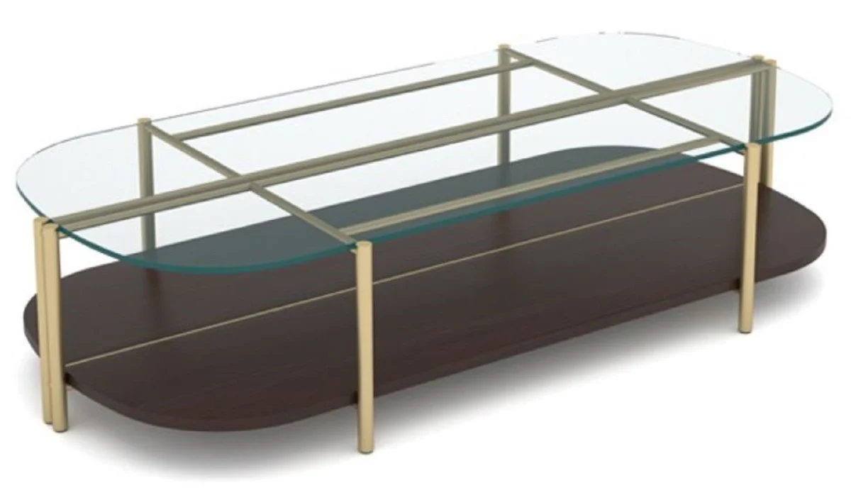 Casa Padrino mesa de centro de lujo marr¨®n oscuro / lat¨®n 155 x 75 x A. 35 cm - Mesa de sal¨®n con tapa de vidrio - Muebles de sal¨®n - Muebles de hotel - Muebles de lujo - Interiores de lujo