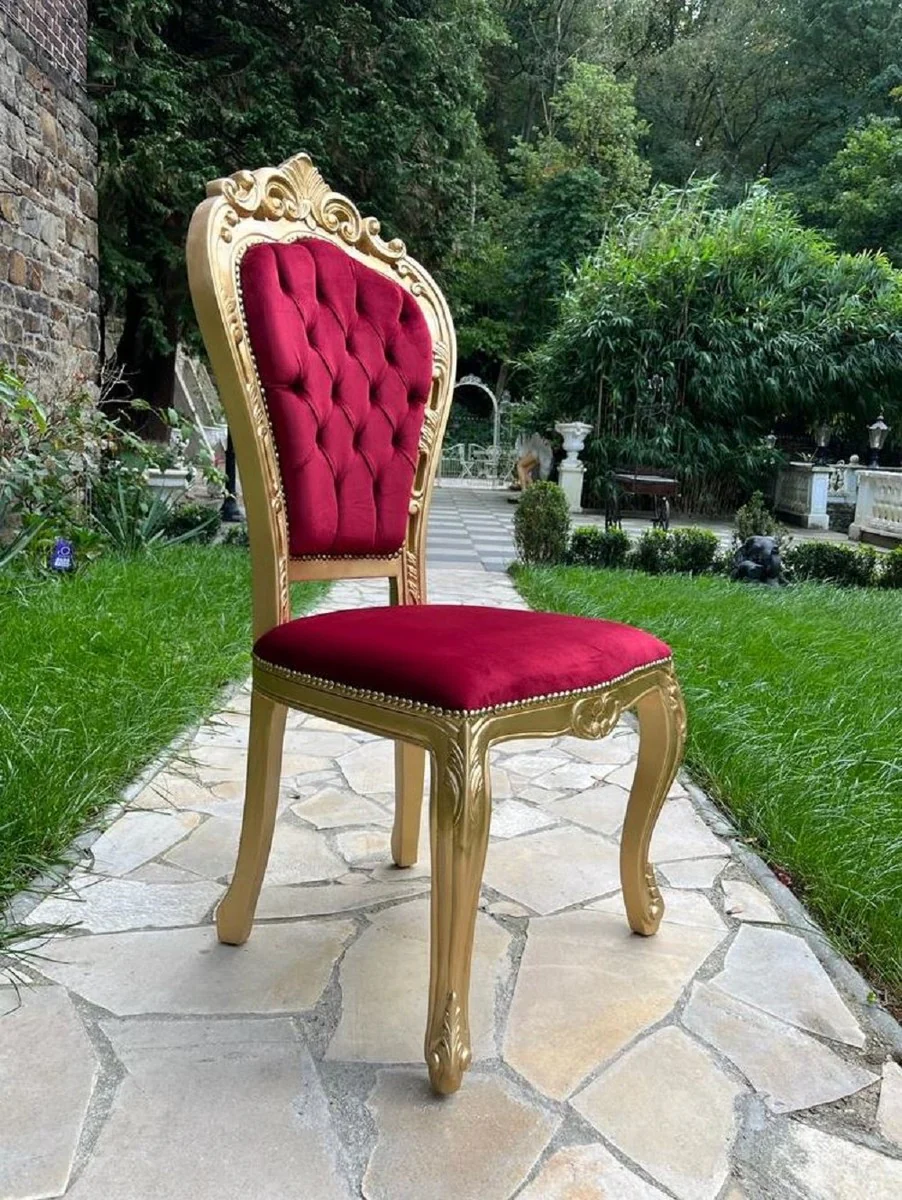 Casa Padrino silla de comedor barroco de lujo rojo burdeos / oro - Silla de estilo antiguo hecha a mano con tela de terciopelo fino - Magn¨ªficos muebles de comedor de estilo barroco