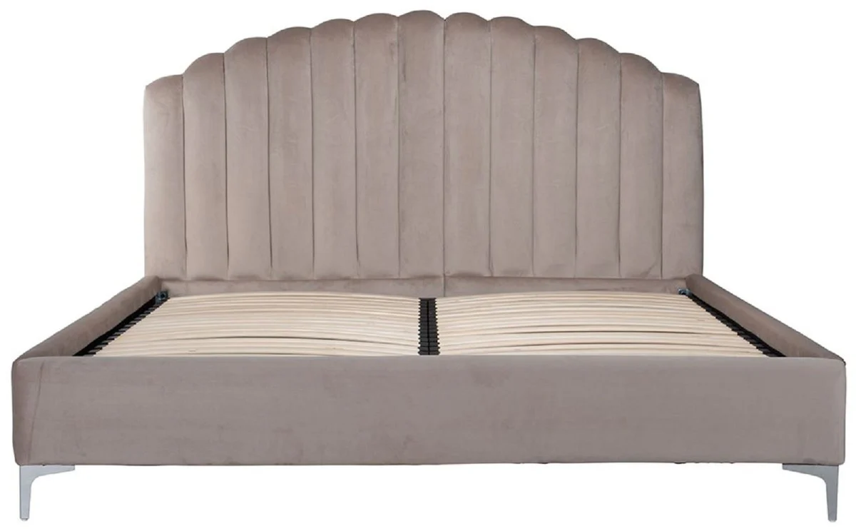 Casa Padrino cama doble Art Deco de lujo caqui / plata 195 x 218 x A. 130 cm - Cama de madera maciza con tela de terciopelo fino - Muebles de dormitorio - Muebles Art Deco de lujo