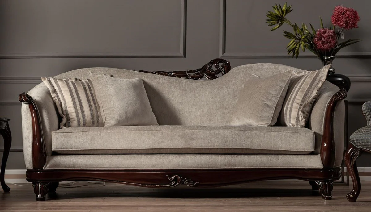 Casa Padrino sof¨¢ barroco de lujo beige / marr¨®n oscuro / oro - Sof¨¢ de sal¨®n hecho a mano en estilo barroco - Muebles de sal¨®n barrocos