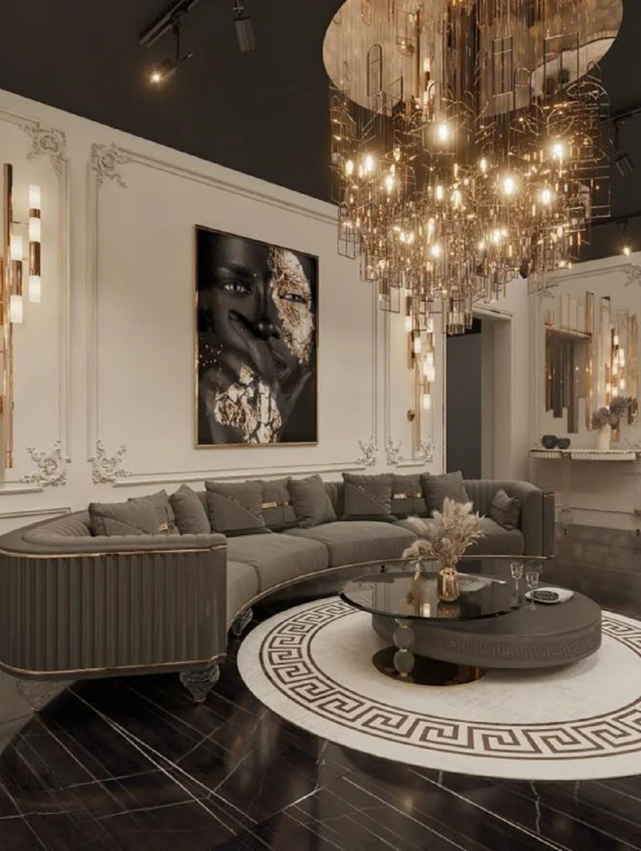 Casa Padrino sof¨¢ de 4 plazas Art Deco de lujo gris oscuro / oro 400 cm