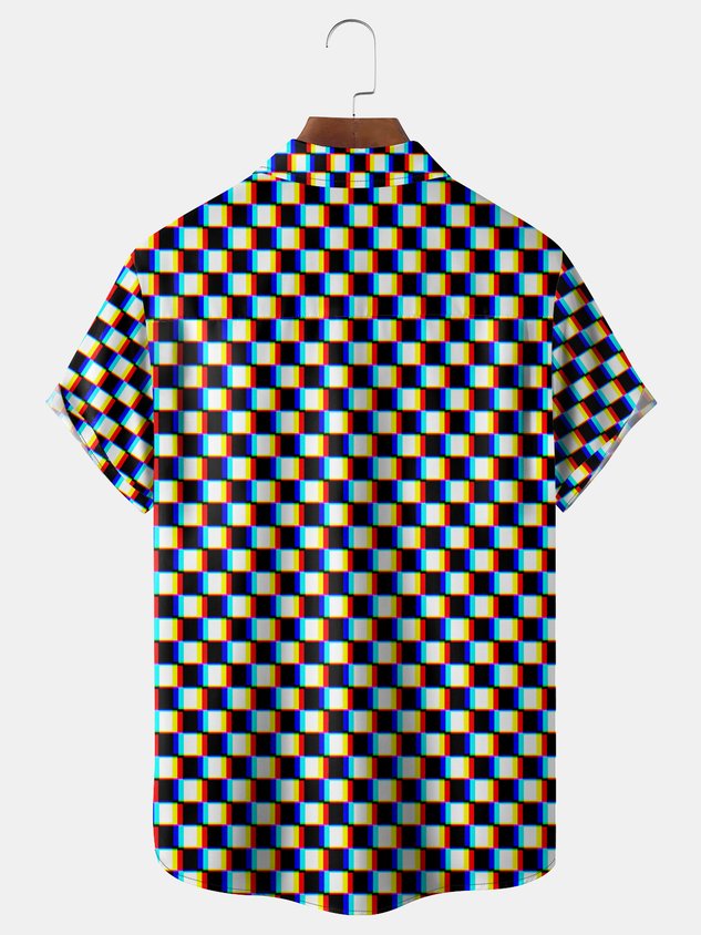 Funky Checkerboard Chest Pocket Short Sleeve Shirt