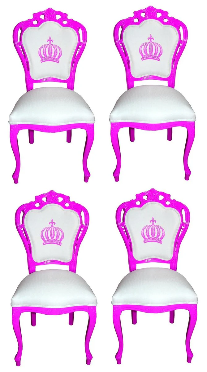 Pomp??s by Casa Padrino Sillas de Comedor Barroco de Lujo Blanco / Magenta - Sillas de Estilo Barroco de Pomp??s Dise?adas por Harald Gl??ckler - 4 Sillas de Comedor - Muebles de Comedor Barrocos