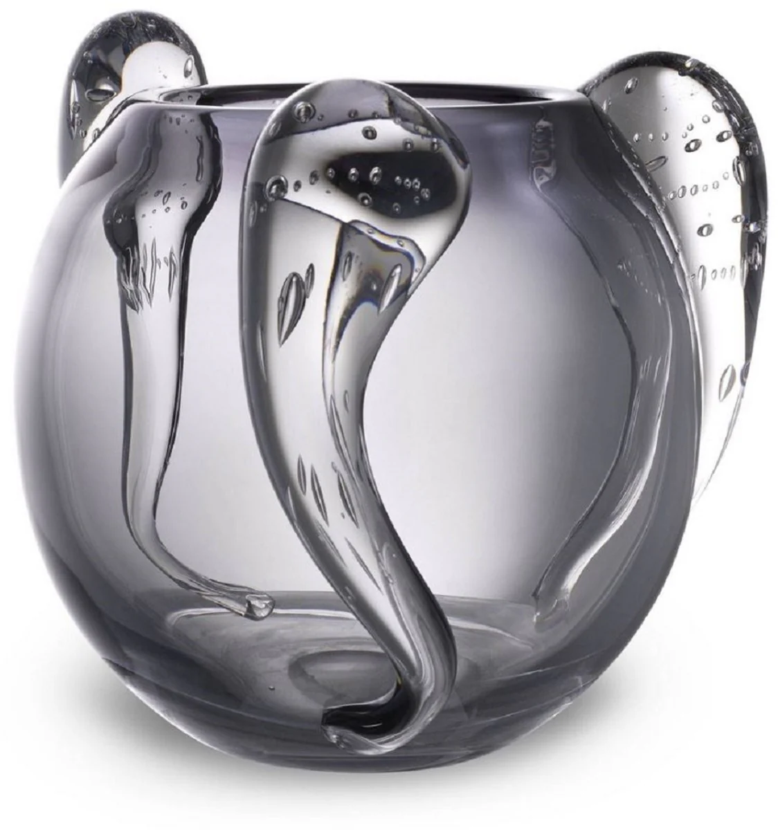 Casa Padrino florero de vidrio decorativo de lujo gris Ø 23 x A. 24 cm - Elegante Florero Soplado a Mano - Accesorios de Decoración de Lujo