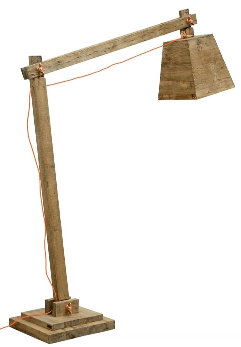 Casa Padrino lámpara de pie de madera de pino colores naturales 190 x 52 x H. 220 cm - Lámpara de Pie de Lujo con Cable Naranja