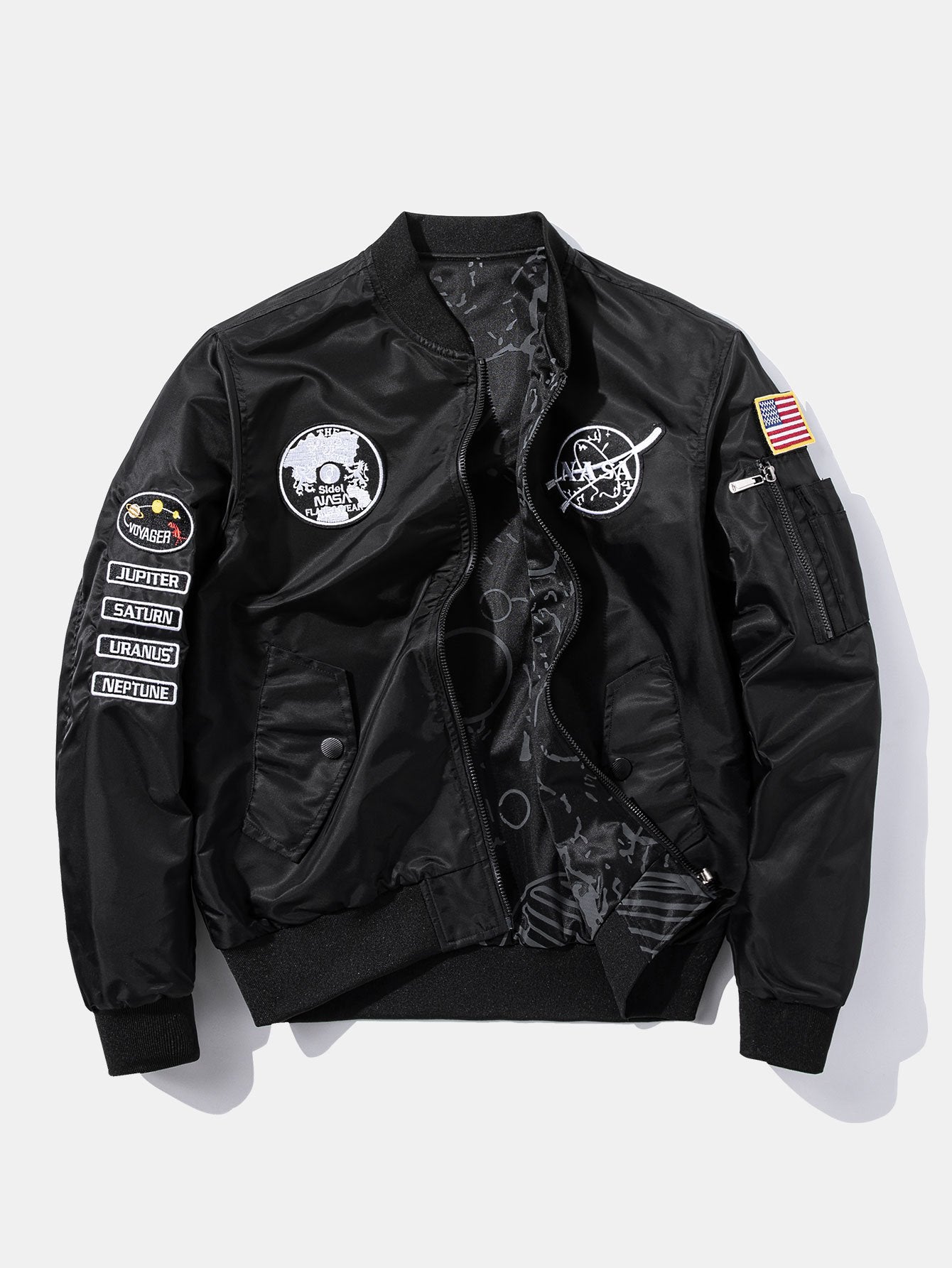 Reversible NASA Embroidered Patch Bomber Jacket