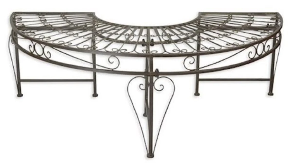 Casa Padrino banco de jardín Art Nouveau marrón 135 x 67 x A. 45,5 cm - Banco de jardín semicircular - Banco de árbol de metal - Muebles de Jardín Barroco y Art Nouveau