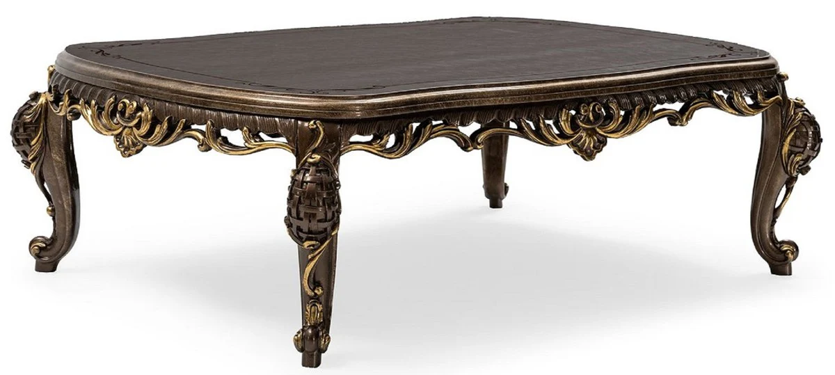 Casa Padrino conjunto de sala de estar barroco de lujo gris / marr¨®n / oro - 2 Sof¨¢s Barrocos y 2 Sillones Barrocos y 1 Mesa de Centro Barroco - Muebles de sal¨®n barroco - Noble y Magn¨ªfico