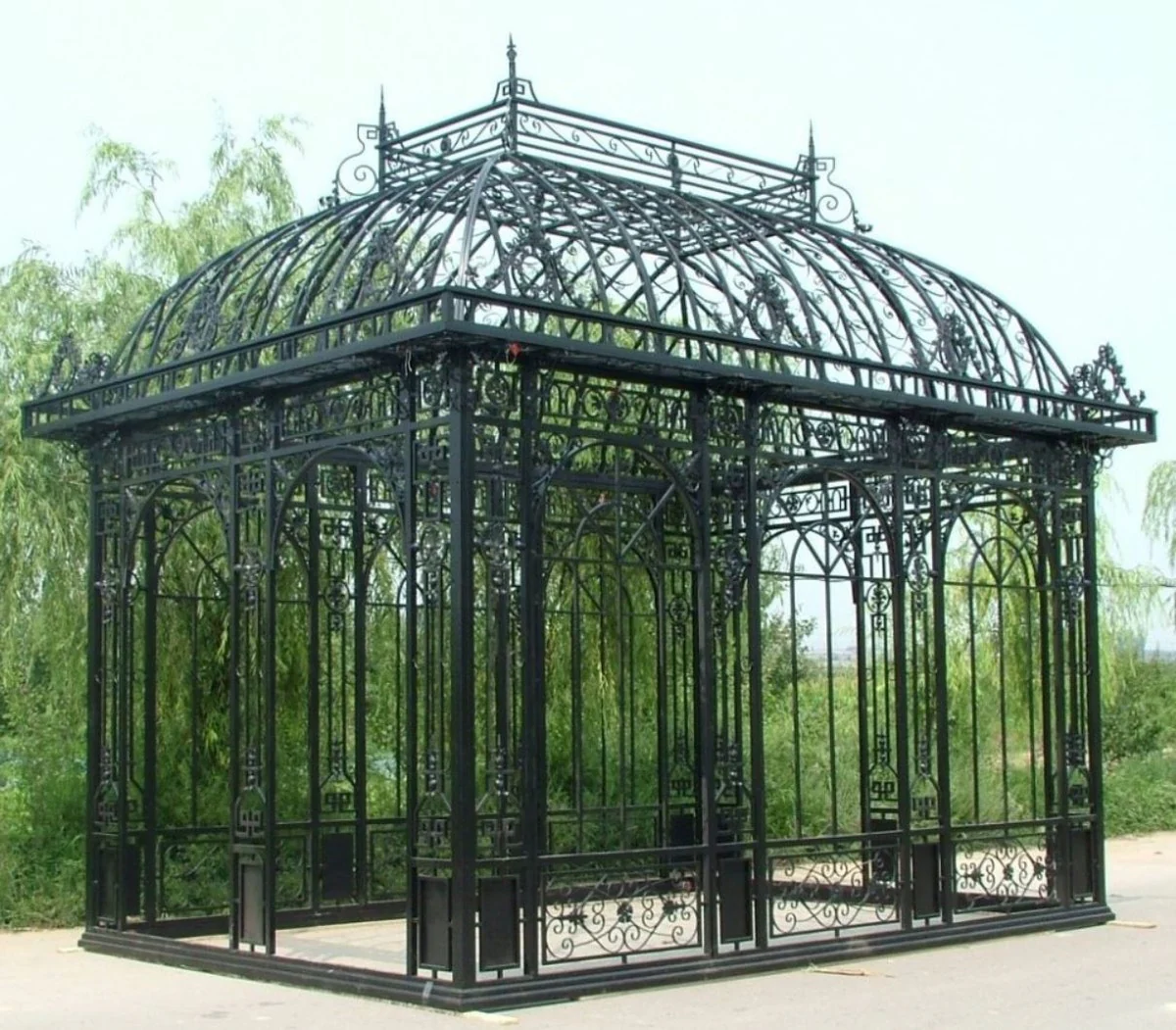 Casa Padrino pabellón de jardín Art Nouveau de lujo negro 593 x 379 x A. 520 cm - Pabellón elegante de hierro forjado - Noble & Magnífico