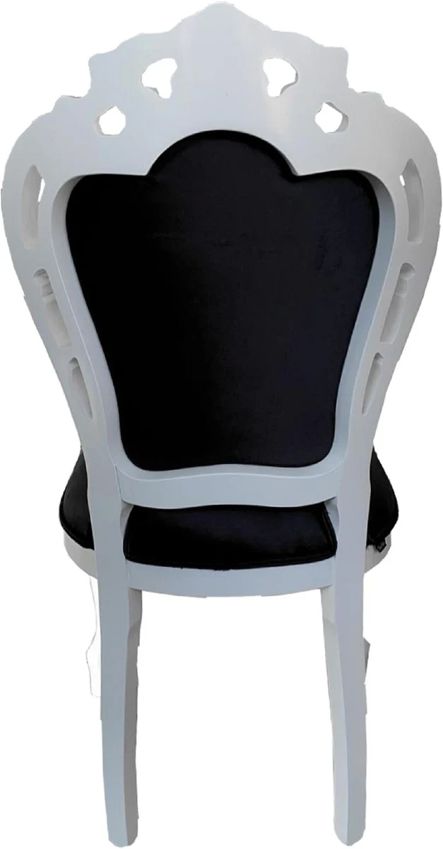 Casa Padrino silla de comedor barroco de lujo negro / blanco - Silla de madera maciza hecha a mano con tela de terciopelo fino - Silla de cocina de estilo barroco - Muebles de comedor barrocos