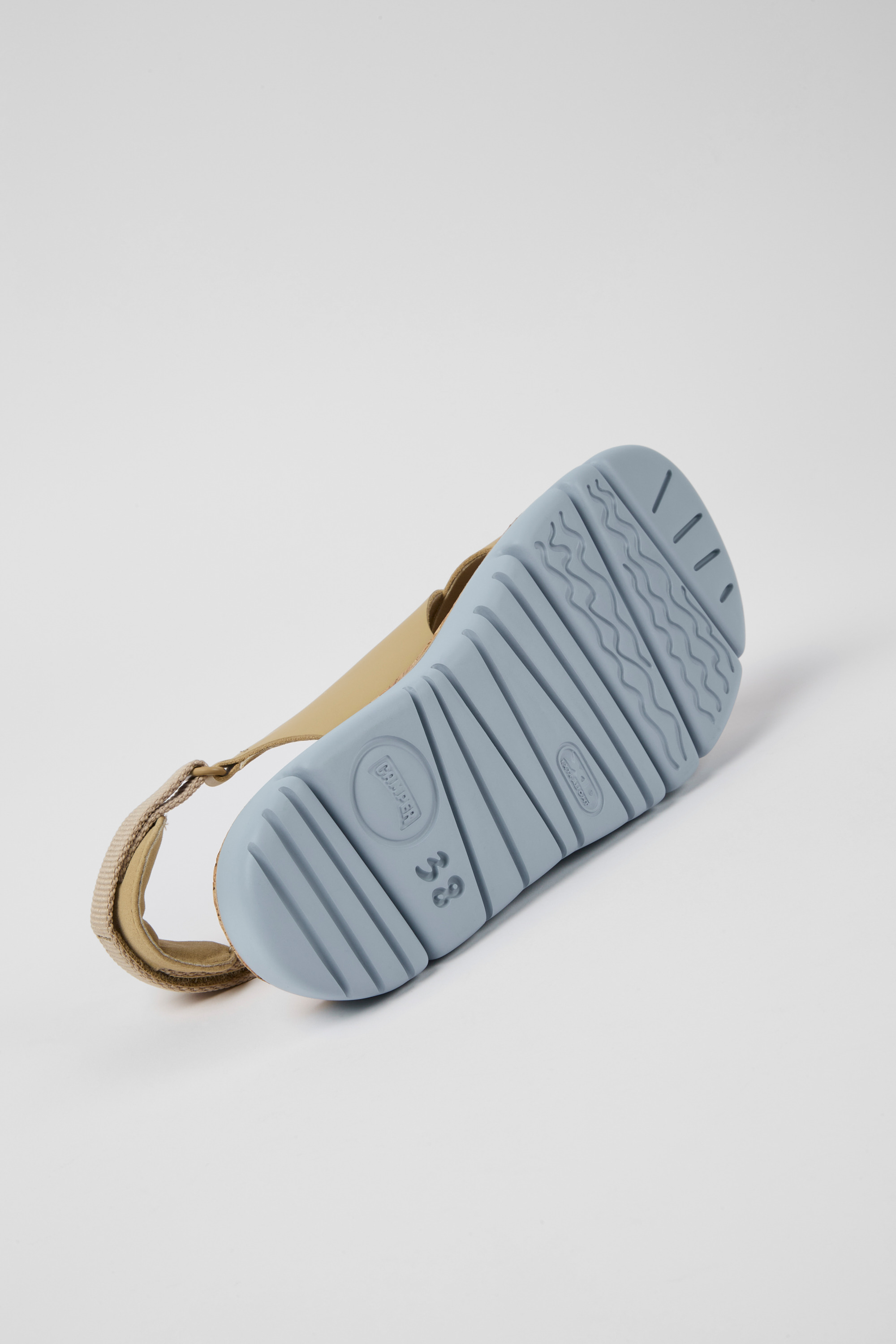 Oruga - Beige leather and textile sandals for women