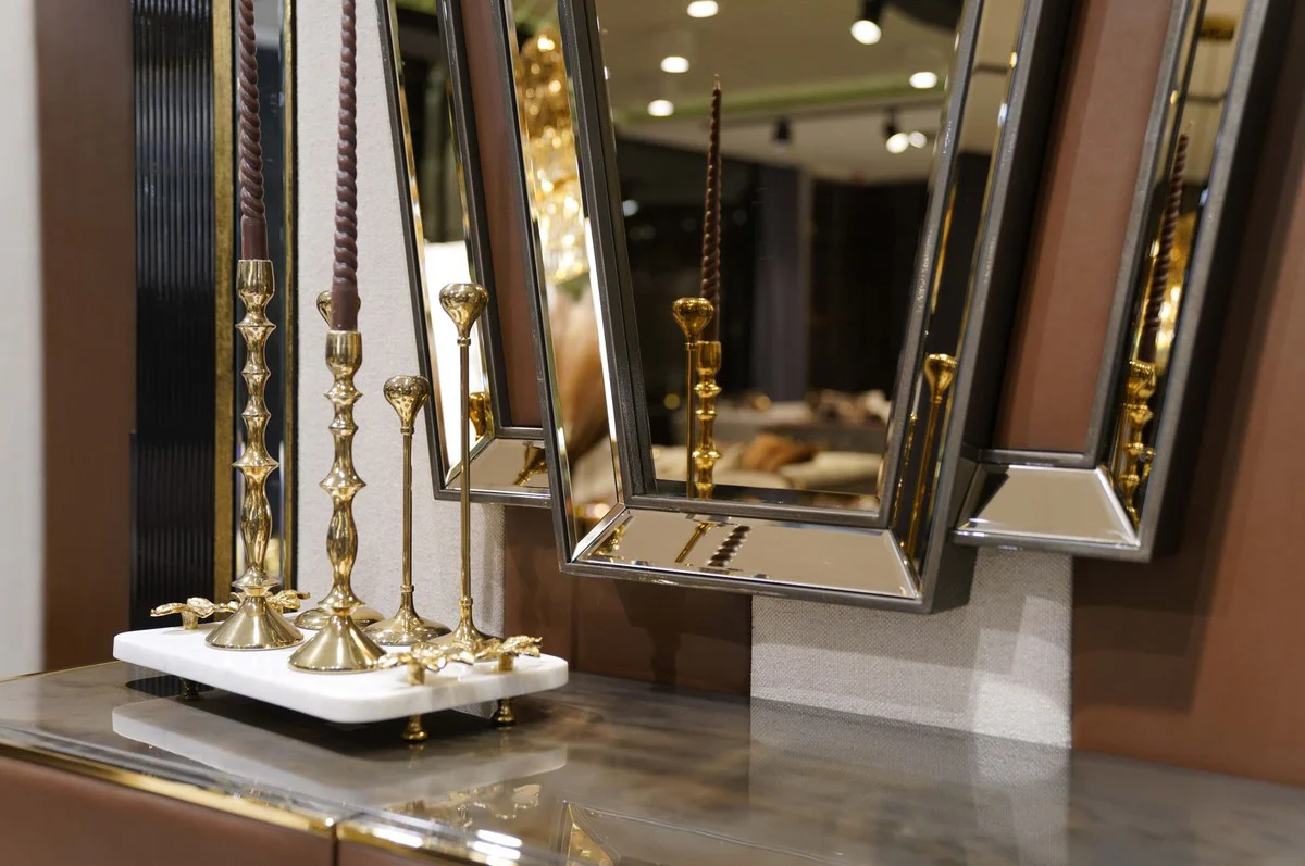 Casa Padrino Conjunto de Muebles de Lujo Marr¨®n / Gris / Oro - 1 Aparador de Lujo con 4 Puertas y 2 Espejos de Lujo - Muebles de Sal¨®n - Muebles de Lujo - Interiores de Lujo - Interiores de Sal¨®n