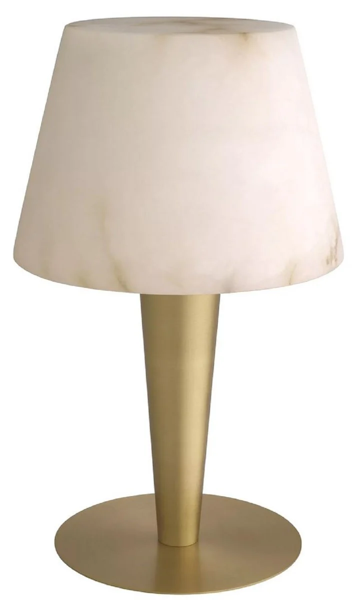 Casa Padrino lámpara de mesa de lujo latón antiguo / alabastro Ø 20 x A. 50,5 cm - Lámpara de escritorio redonda de metal con pantalla de alabastro - Colección de Lujo