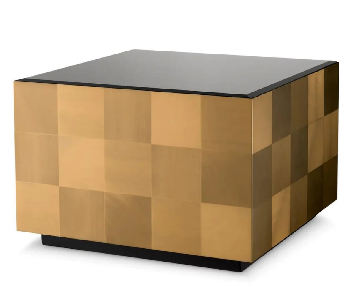 Casa Padrino mesa de centro de lujo con tapa de vidrio lat¨®n / negro 70 x 70 x A. 47,5 cm